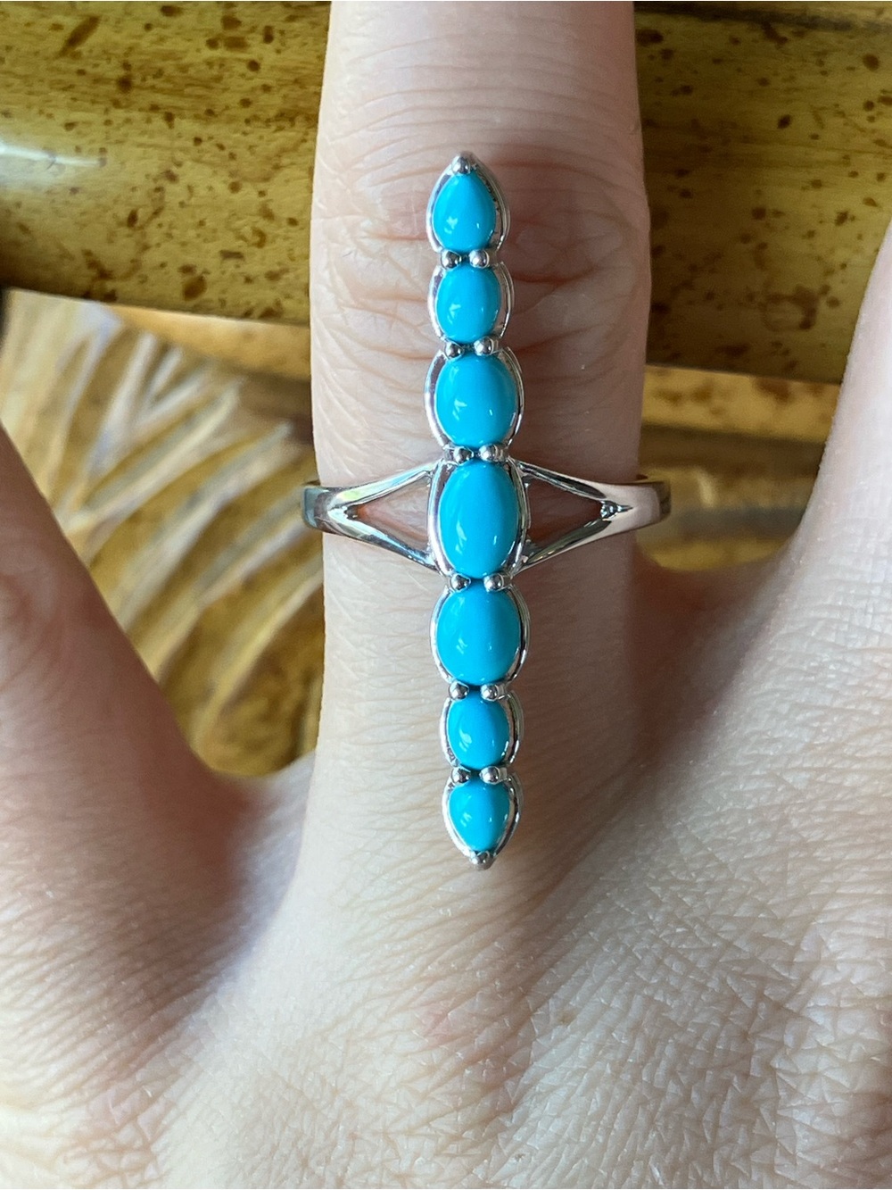 Genuine Sleeping Beauty Turquoise Sterling Silver Cocktail Ring Size 6.75